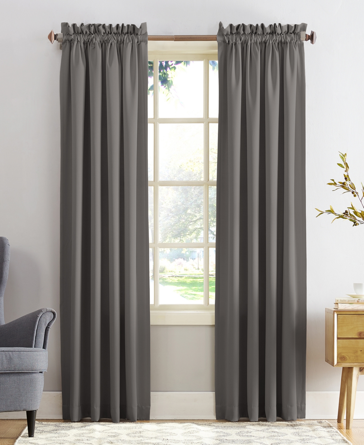 Room Darkening Rod Pocket Curtain Panel - Steel