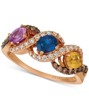 image of Le Vian Multi-Gemstone (1-1/8 ct. t.w.) & Diamond (1/5 ct. t.w.) Ring in 14k Rose Gold