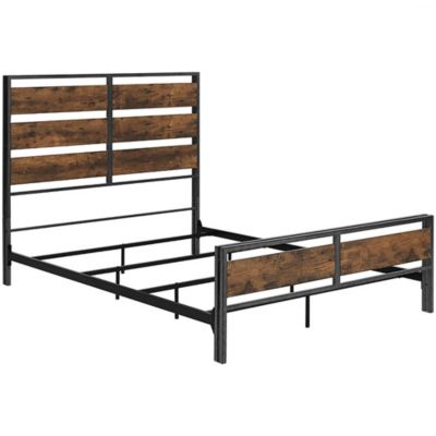 Queen Size Metal and Wood Plank Bed