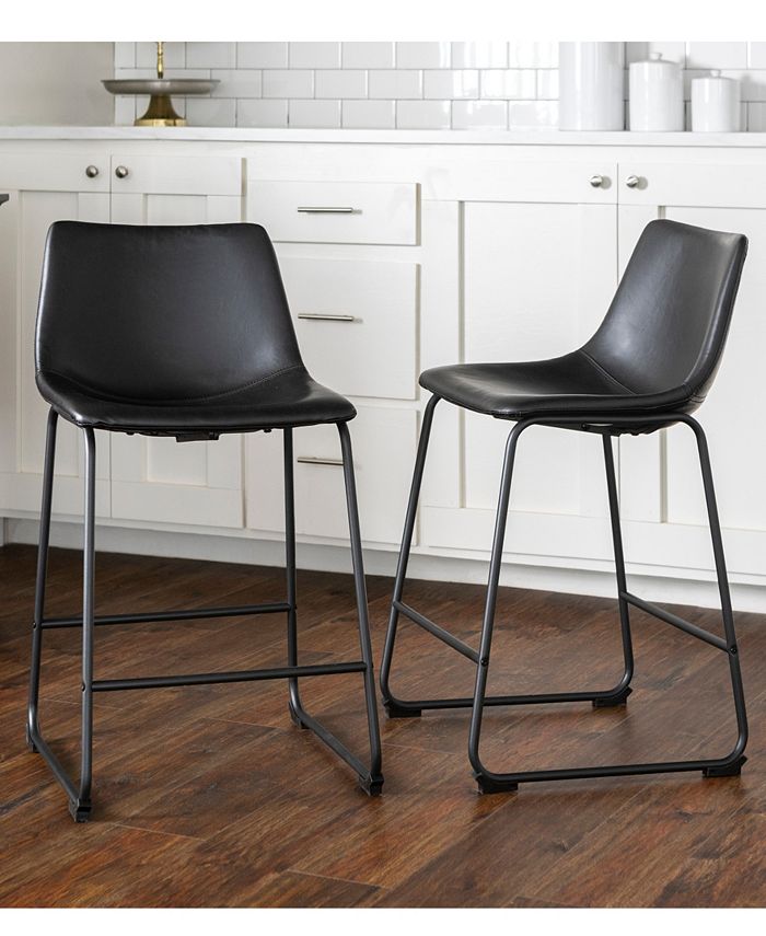 Walker Edison Set of 2 Black Faux Leather Kitchen Dining Counter Stools