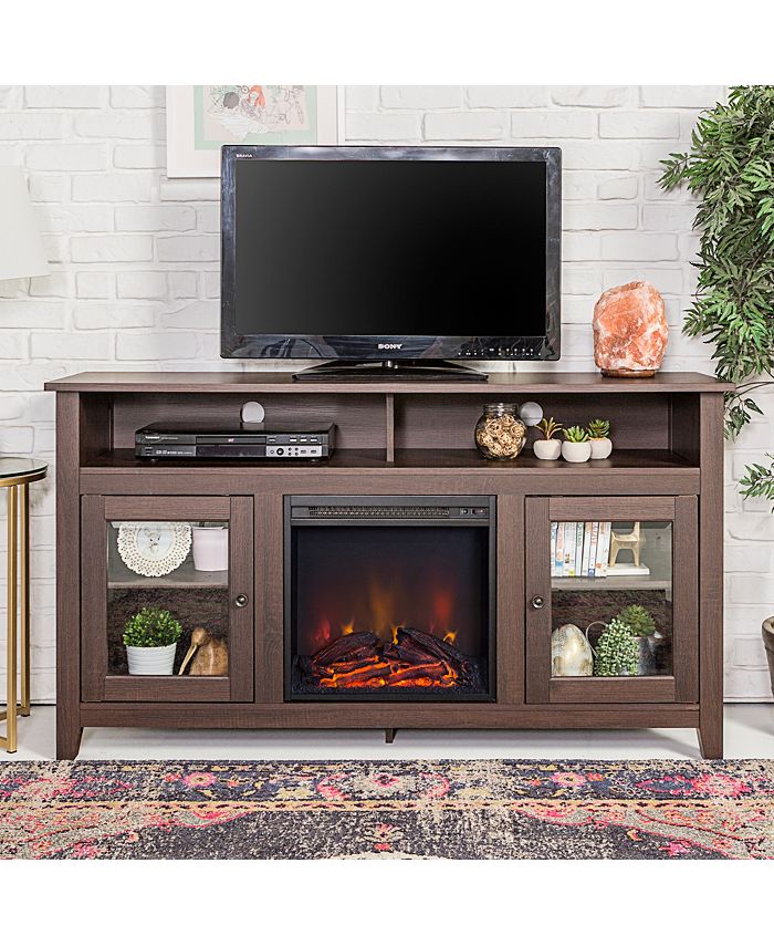 Walker Edison 58" Wood Highboy Fireplace Media TV Stand Console