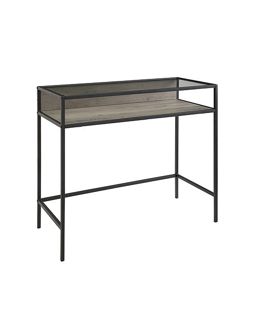 Walker Edison 35 Metal Wood Compact Desk W Glass Grey Wash