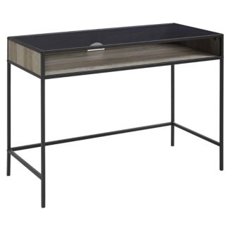 42" Metal and Wood Desk with Glass and Shelf - Grey Wash - Macy's