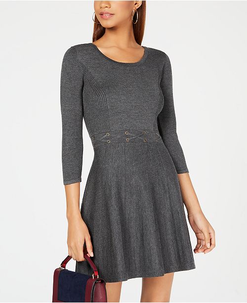 BCX Juniors' LacedWaist Fit & Flare Sweater Dress Dresses Juniors