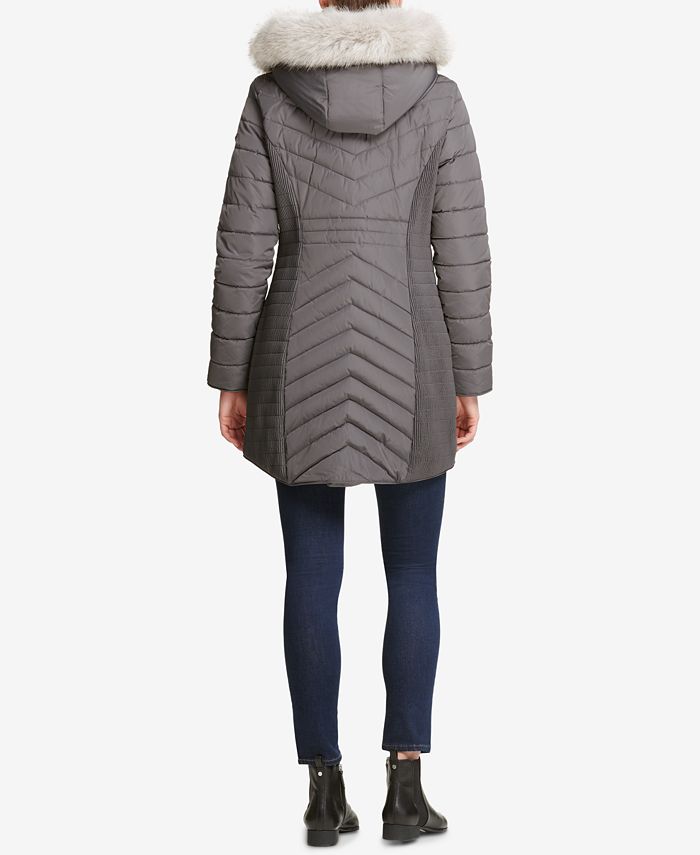 DKNY Faux-Fur-Trim Hooded Puffer Coat, Created for Macy's & Reviews ...