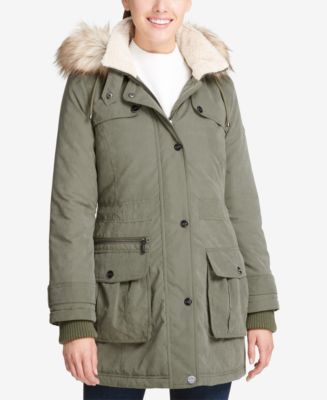 DKNY Faux-Fur-Trim Fleece-Lined Anorak Coat - Macy's