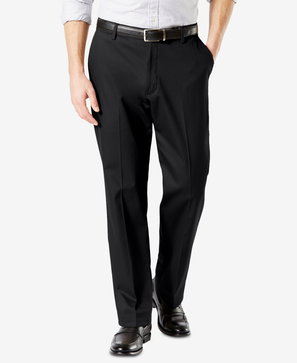 Men's Signature Lux Cotton Classic Fit Creased Stretch Khaki Pants - Black