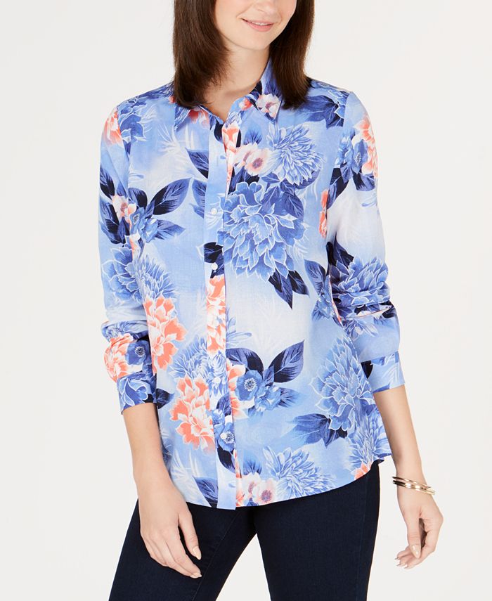 Charter Club Petite Printed Button-Front Shirt, Created for Macy's ...