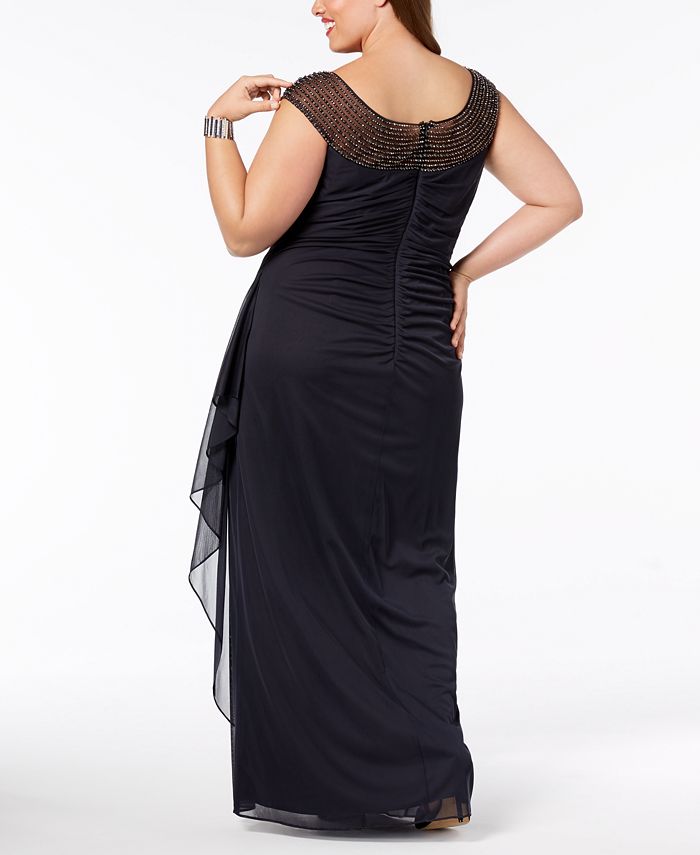 XSCAPE Plus Size Embellished Ruched Gown - Macy's