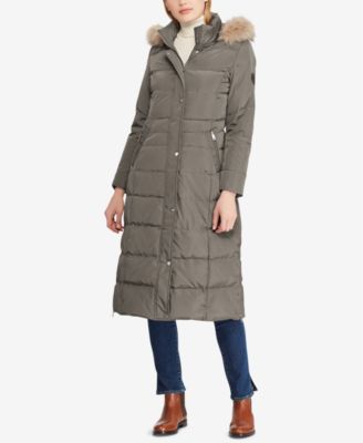 lauren ralph lauren faux fur trim puffer maxi puffer coat