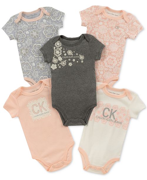 Calvin Klein Baby Girls 5 Pk Graphic Print Bodysuits Reviews