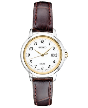 image of Seiko Women-s Solar Essentials Brown Leather Strap Watch 28mm