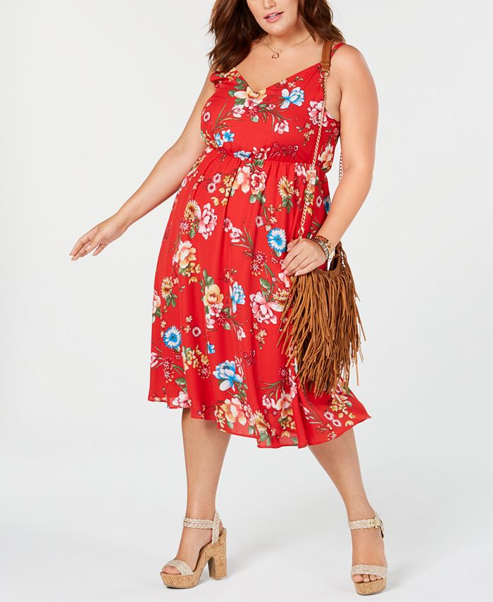 Soprano Trendy Plus Size Printed Blouson Midi Dress Macys 0637