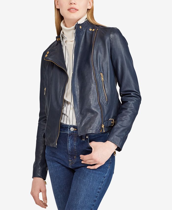 Lauren Ralph Lauren Leather Biker Jacket - Macy's