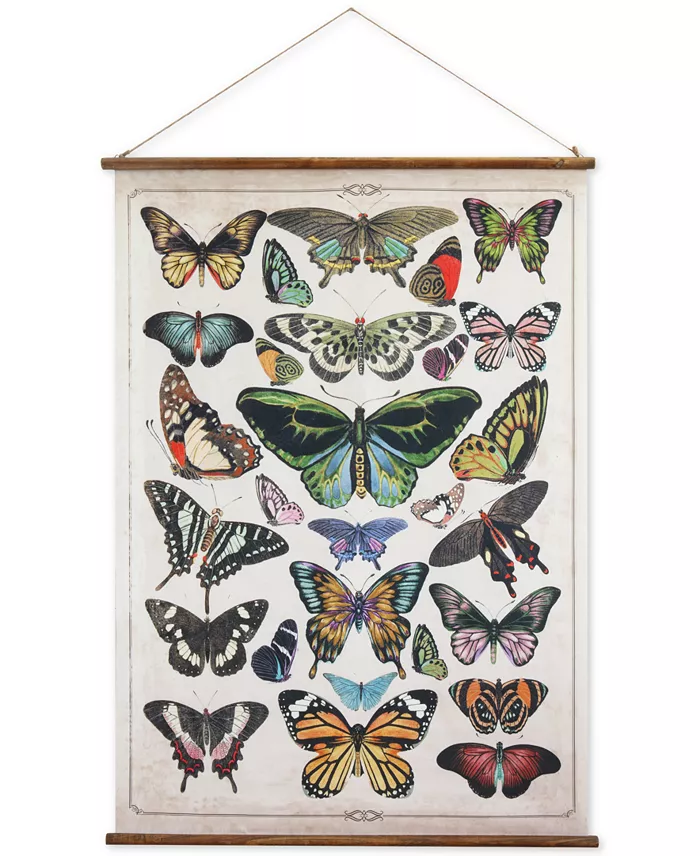 A butterfly poster on a wood hanger
