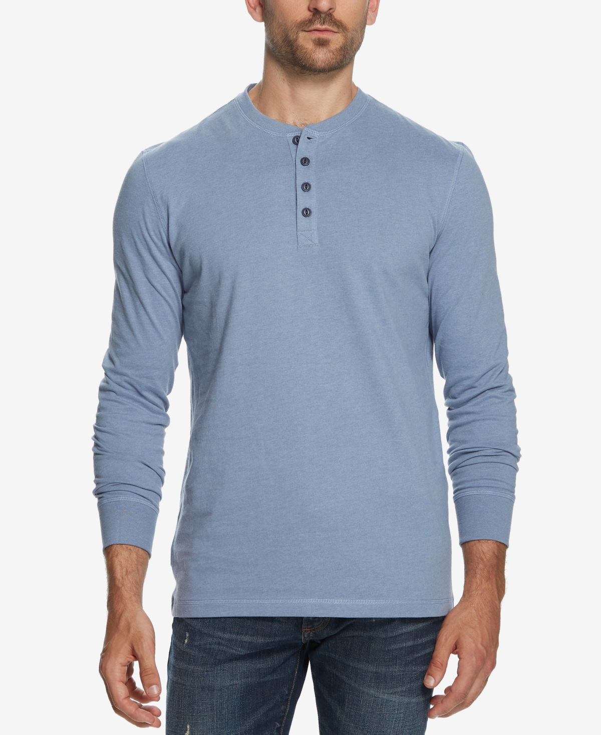 Weatherproof Vintage Men's Long Sleeve Brushed Jersey Henley T-shirt - Medium Blue Heather