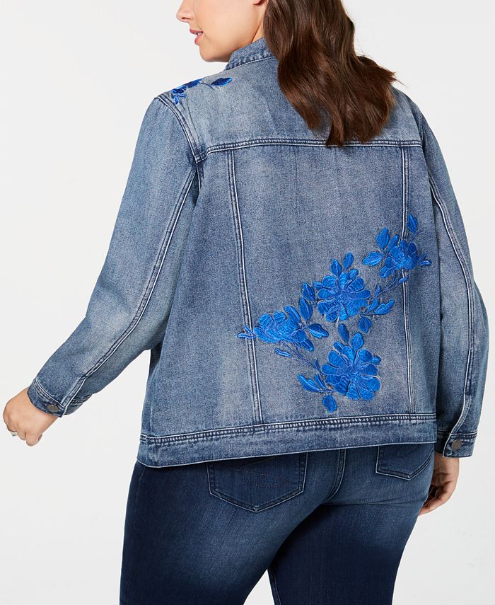 Seven7 Jeans Trendy Plus Size Embroidered-Floral Denim Jacket - Macy's