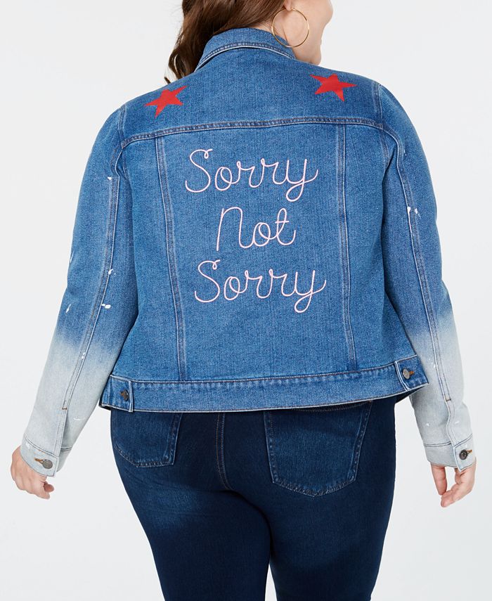 Plus size embroidered jean jacket sale