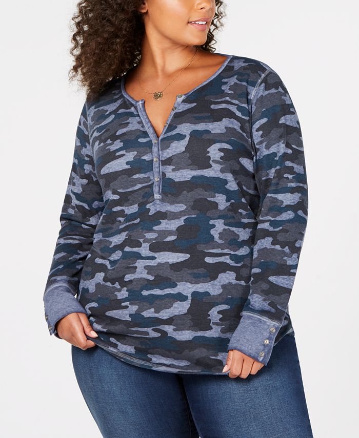 Lucky Brand Trendy Plus Size Camo-Print Thermal Top - Macy's