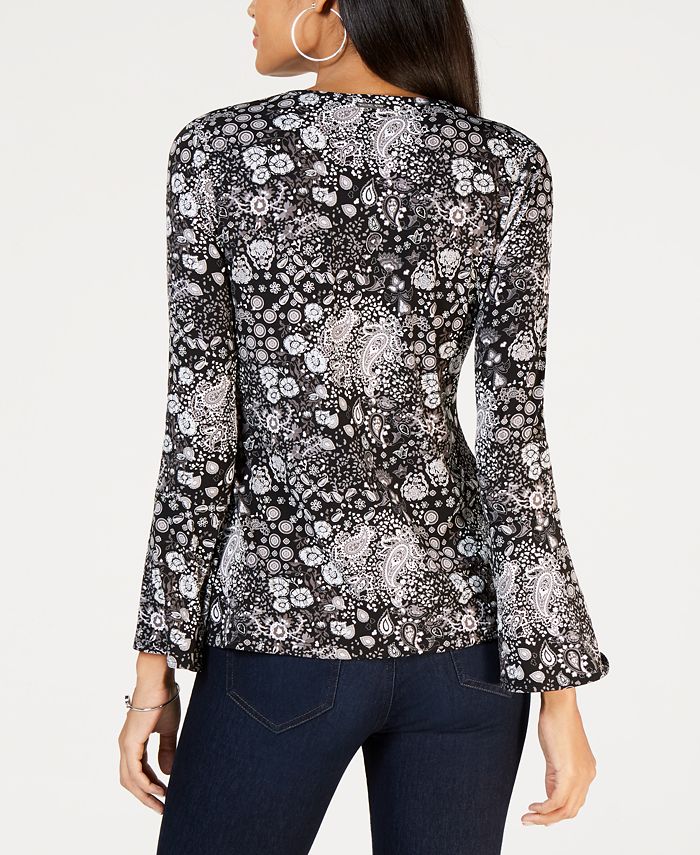 Michael Kors Womens Embellished Bell Sleeve Top Blue Size Petite