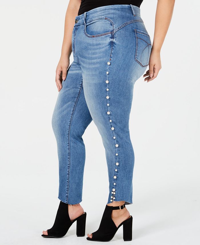 YSJ Plus Size Faux Pearl-Rivet Skinny Ankle Jeans, Created for Macy's ...