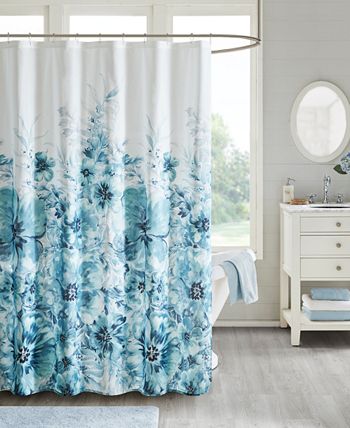 Madison Park - Enza 72" x 72" Floral 100% Cotton Printed Shower Curtain