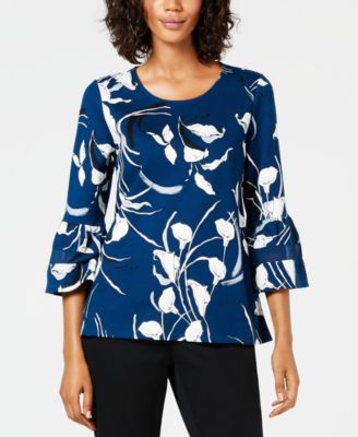 Alfani Floral-Print Bell-Sleeve Top, Created For Macy's - Macy's