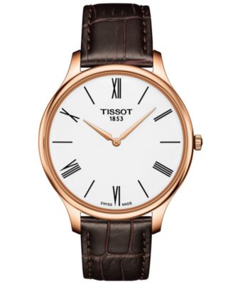 Tissot - Men's Swiss T-Classic Tradition 5.5 Brown Leather Strap Watch 39mm