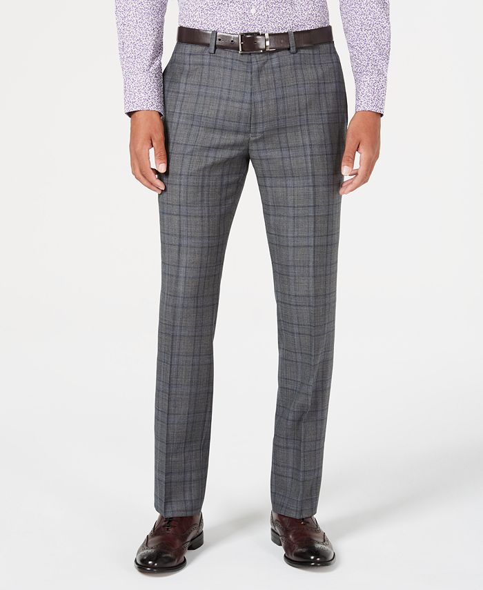 Tallia Men's Slim-Fit Stretch Gray/Blue Plaid Suit - Macy's