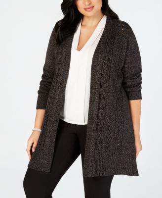 Karen Scott - Plus Size Pointelle Open-Front Cardigan