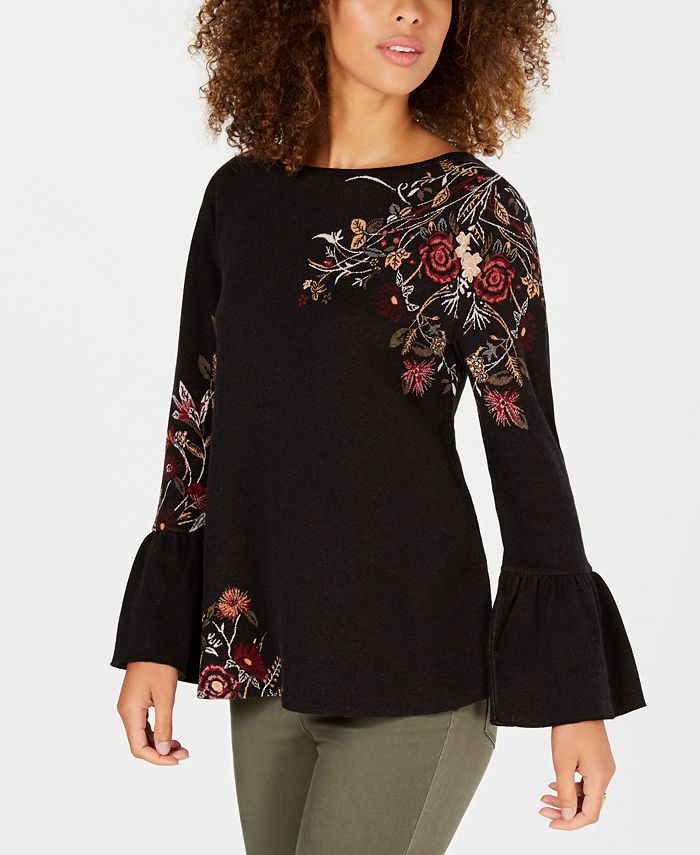 Style & Co Cotton FloralJacquard Detailed Top, Created for Macy's Macy's