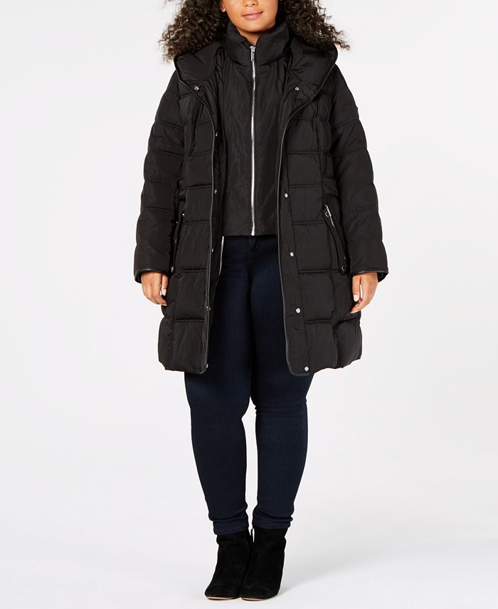 DKNY Plus Size Faux-Leather-Trim Puffer Coat, Created for Macy's - Macy's