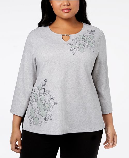 Alfred Dunner Plus Size Smart Investments Floral Applique Top