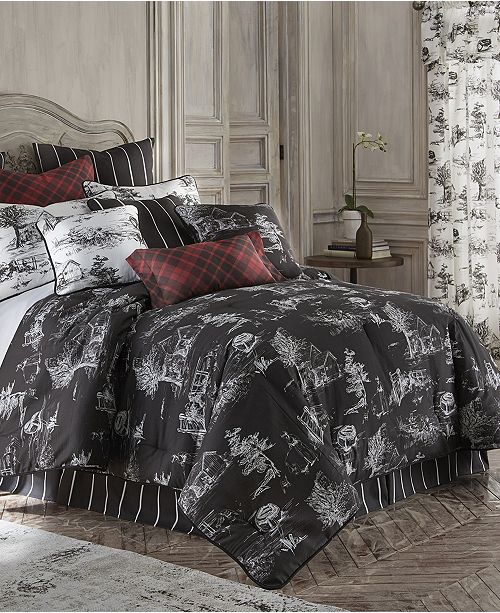 Colcha Linens Toile Back In Black Duvet Cover Set Black Background