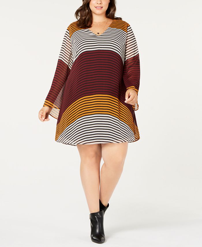 ECI Plus Size Colorbocked Striped Trapeze Dress - Macy's