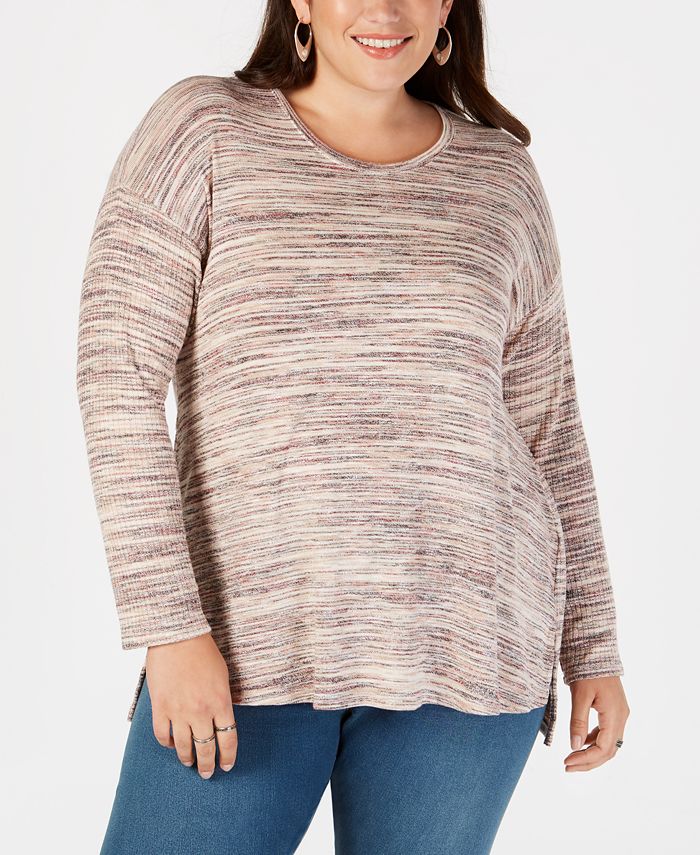 Style & Co Plus Size Space-Dyed Step-Hem Top, Created for Macy's - Macy's