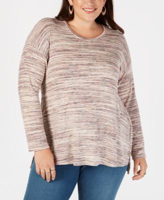Style & Co Plus Size Space-Dyed Step-Hem Top, Created for Macy's - Macy's