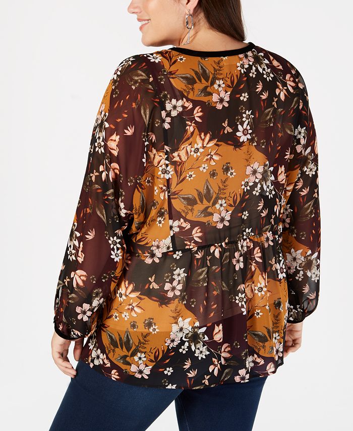 Style & Co Plus Size Printed Sheer Blouse, Created for Macy's - Macy's
