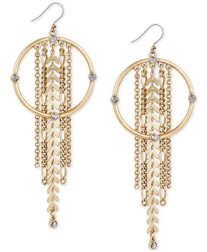 Lucky Brand Gold-Tone Crystal Circle & Chain Fringe Drop Earrings ...