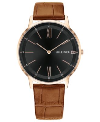 Tommy Hilfiger - Men's Brown Leather Strap Watch 40mm Created for Macy's