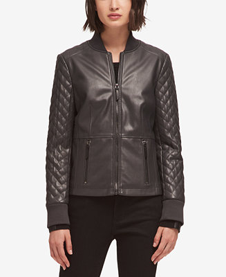 DKNY Faux-Leather Quilted Jacket, Created for Macy's & Reviews ...
