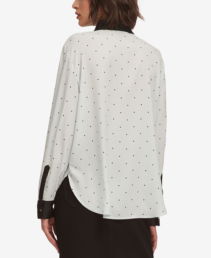 DKNY Women's Contrast Placket Blouse Black Size X-Large