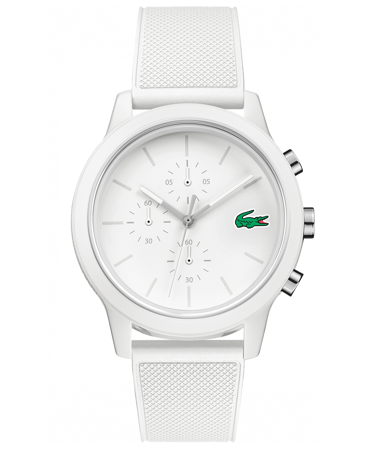 LACOSTE MEN'S CHRONOGRAPH L.12.12 WHITE SILICONE STRAP WATCH 44MM WOMEN'S SHOES