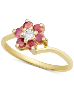 image of Multi-Gemstone Flower Ring (1/3 ct. t.w.) in 18k Gold-Plated Sterling Silver (Also in Ruby, Blue Topaz, Sapphire and Emerald with White Topaz Accent)