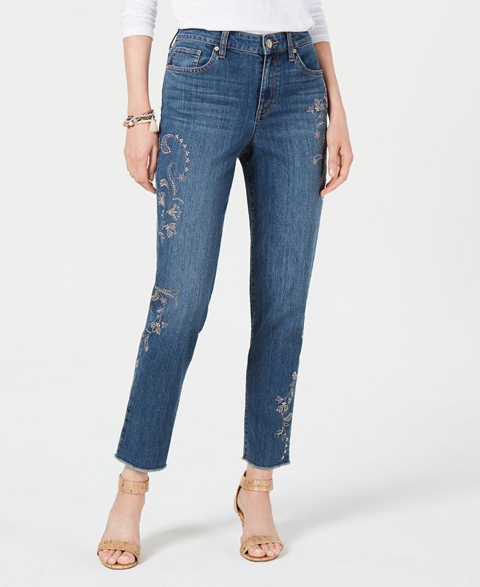 Style & Co Petite Studded Raw-Hem Jeans, Created for Macy's - Macy's
