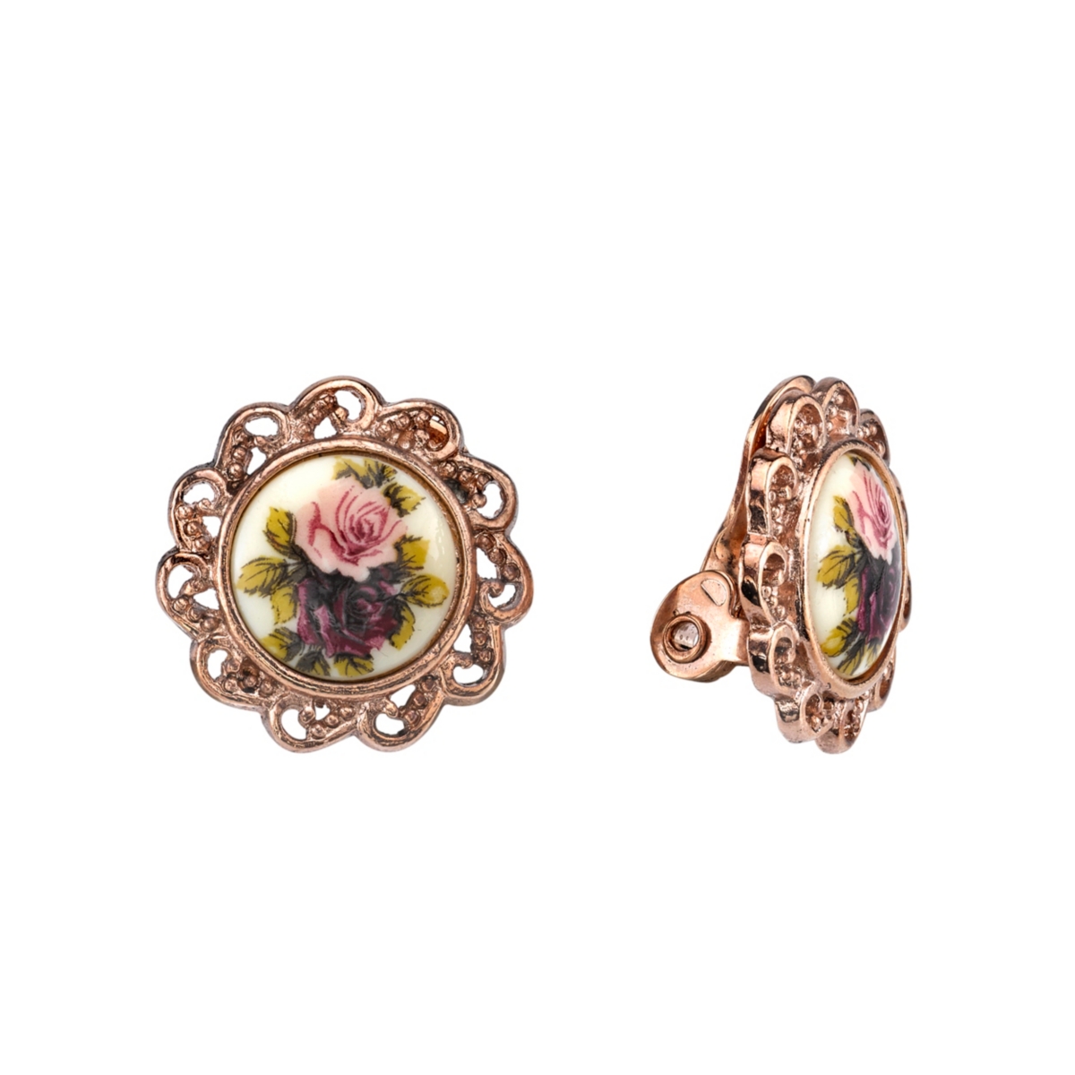 2028 Rose Gold-tone Flower Round Clip Earrings In Multi