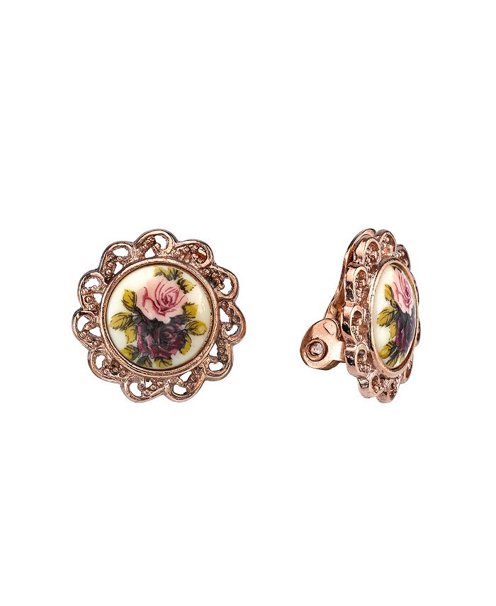 2028 Rose Gold-Tone Flower Round Clip Earrings - Macy's