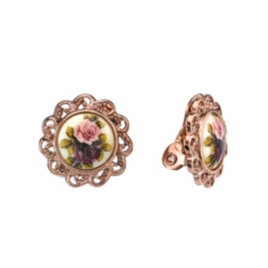 2028 Rose Gold-Tone Flower Round Clip Earrings