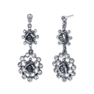 image of 2028 Silver-Tone Crystal Flower Double Drop Earrings