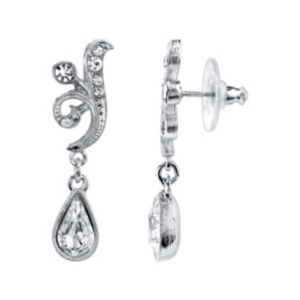 image of 2028 Silver-Tone Crystal Teardrop Swirl Earrings